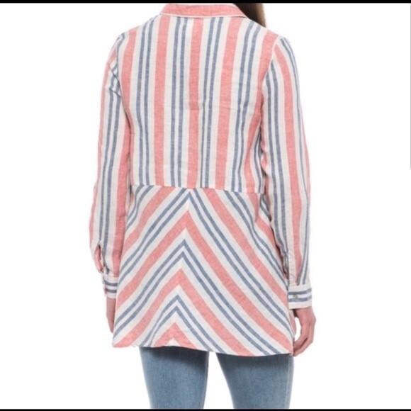 Artisan NY 100% Linen Striped Popover Tunic Large - Picture 2 of 9